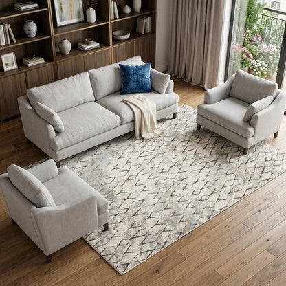 5' X 8' Gray And Ivory Geometric Area Rug
