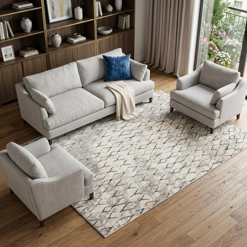 5' X 8' Gray And Ivory Geometric Area Rug