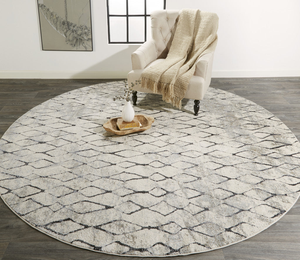 8' X 11' Ivory Gray And Taupe Abstract Stain Resistant Area Rug