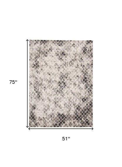 5' X 8' Ivory Gray And Taupe Abstract Stain Resistant Area Rug