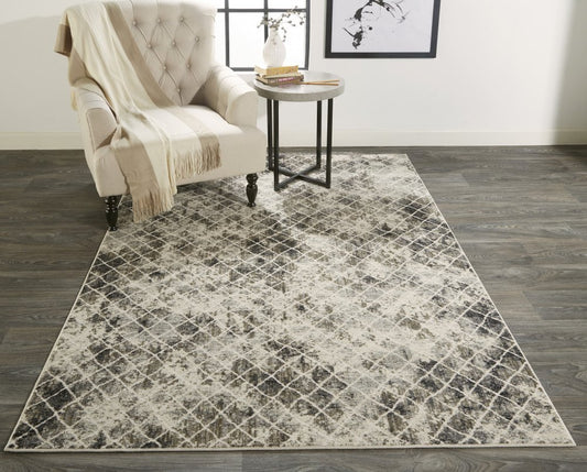 5' X 8' Ivory Gray And Taupe Abstract Stain Resistant Area Rug