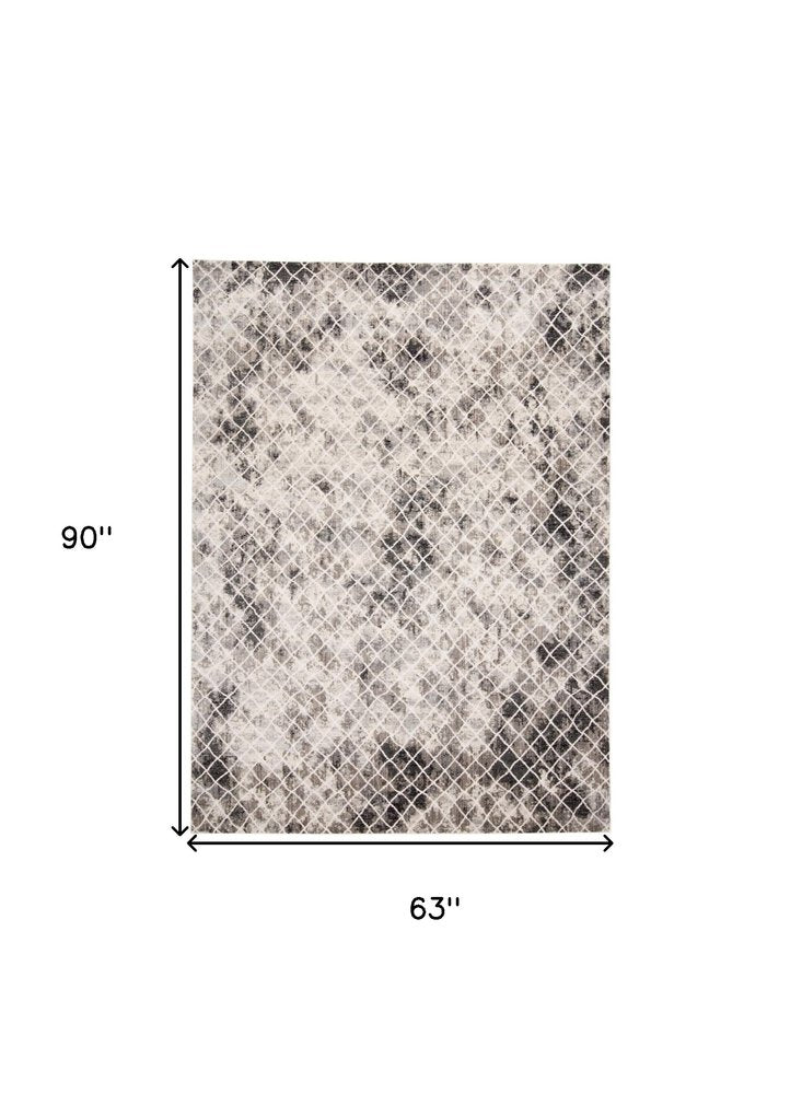5' X 8' Ivory Gray And Taupe Abstract Stain Resistant Area Rug