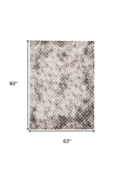 5' X 8' Ivory Gray And Taupe Abstract Stain Resistant Area Rug