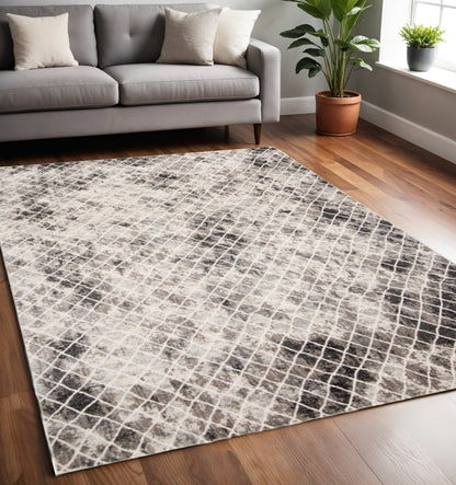 7' X 10' Gray and Ivory Abstract Area Rug