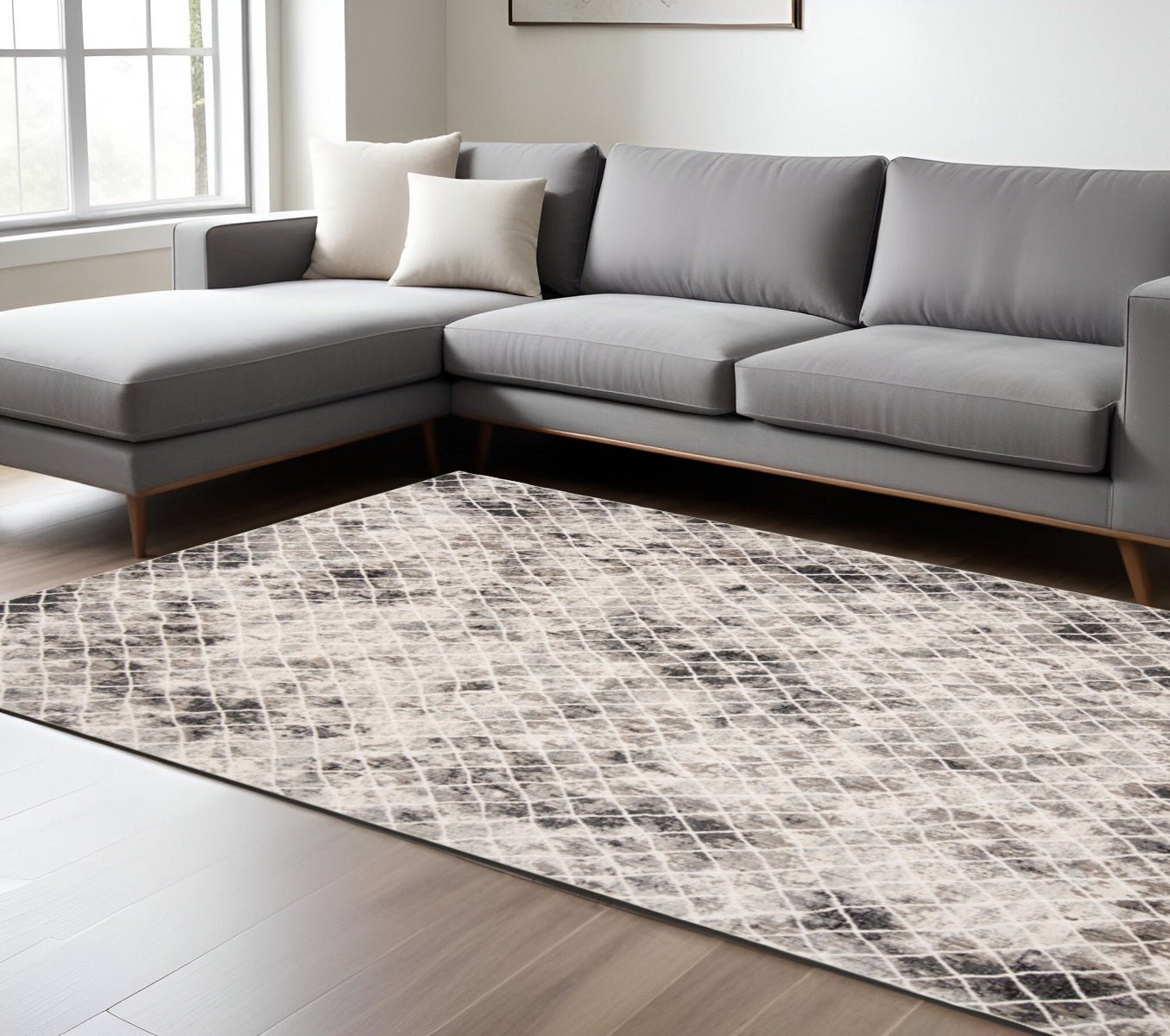 4' X 6' Ivory Gray And Taupe Abstract Stain Resistant Area Rug