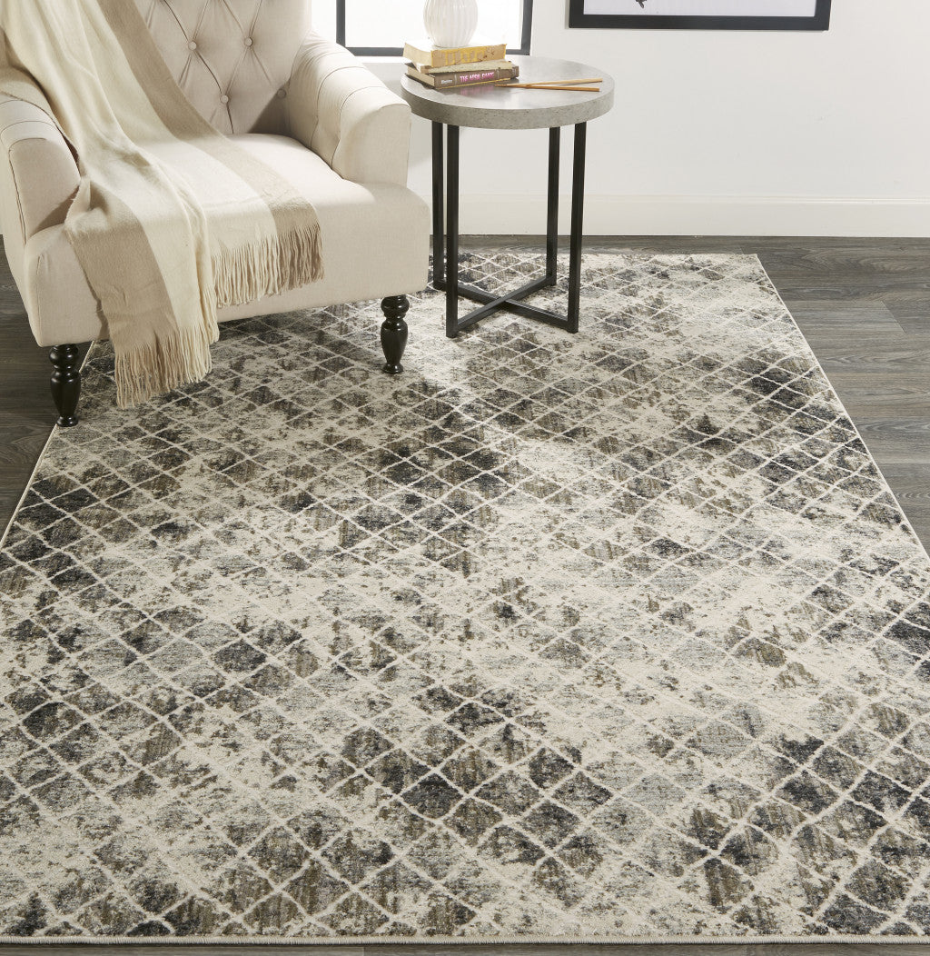 8' X 11' Ivory Gray And Taupe Abstract Stain Resistant Area Rug