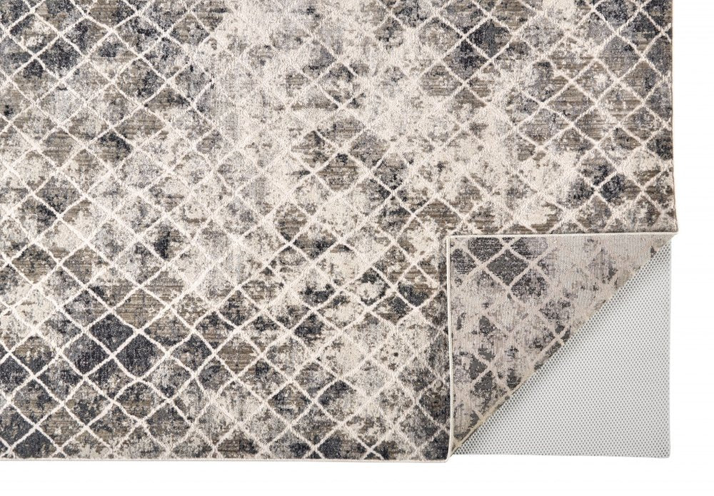 5' X 8' Ivory Gray And Taupe Abstract Stain Resistant Area Rug