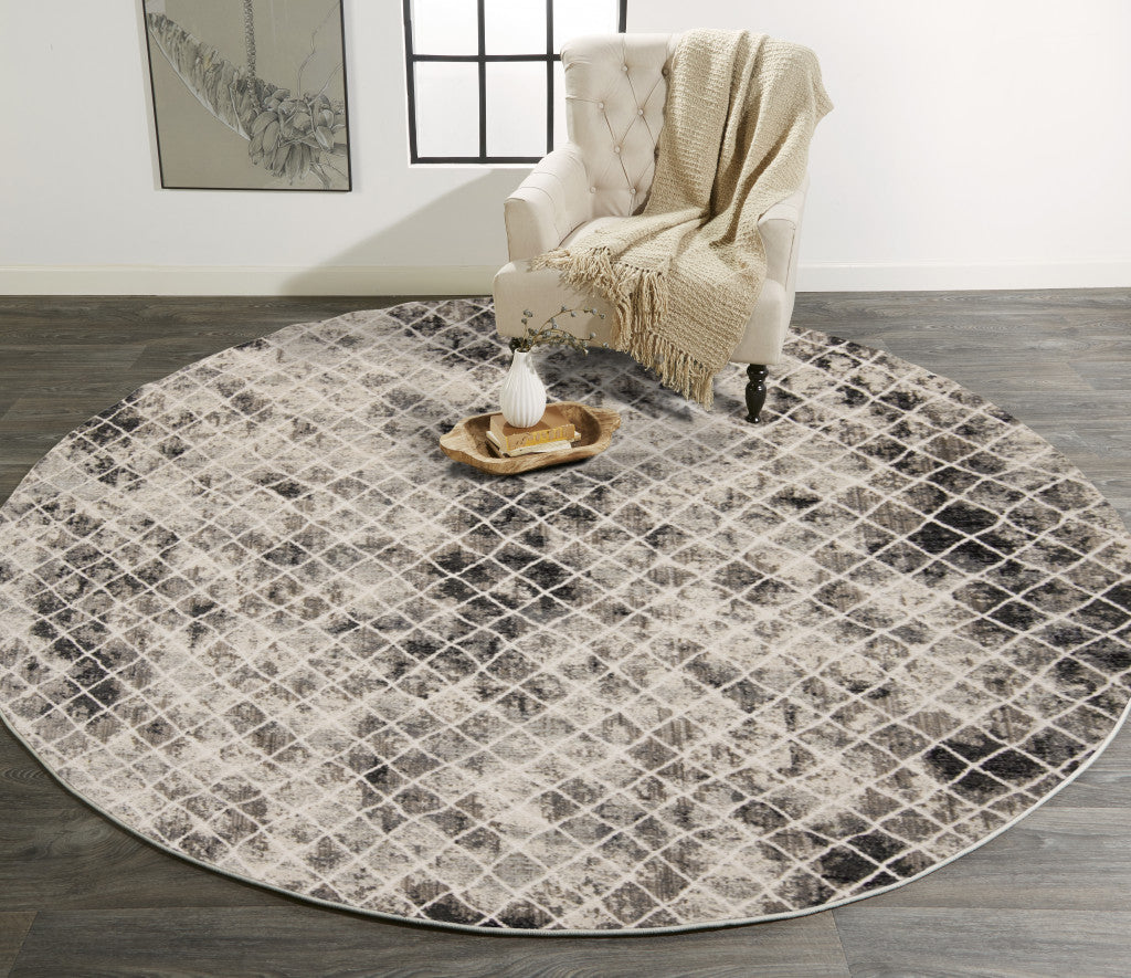 8' X 11' Ivory Gray And Taupe Abstract Stain Resistant Area Rug