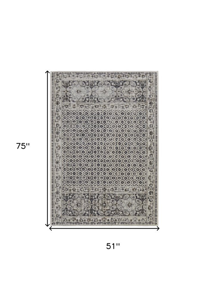 4' X 6' Ivory Taupe And Gray Abstract Stain Resistant Area Rug