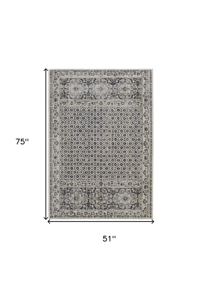 5' X 8' Ivory Taupe And Gray Abstract Stain Resistant Area Rug