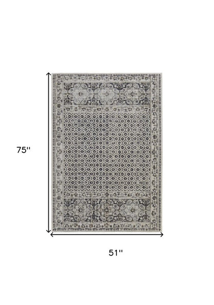 5' X 8' Ivory Taupe And Gray Abstract Stain Resistant Area Rug