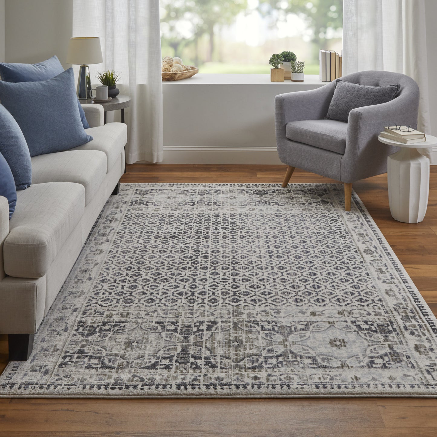 4' X 6' Ivory Taupe And Gray Abstract Stain Resistant Area Rug