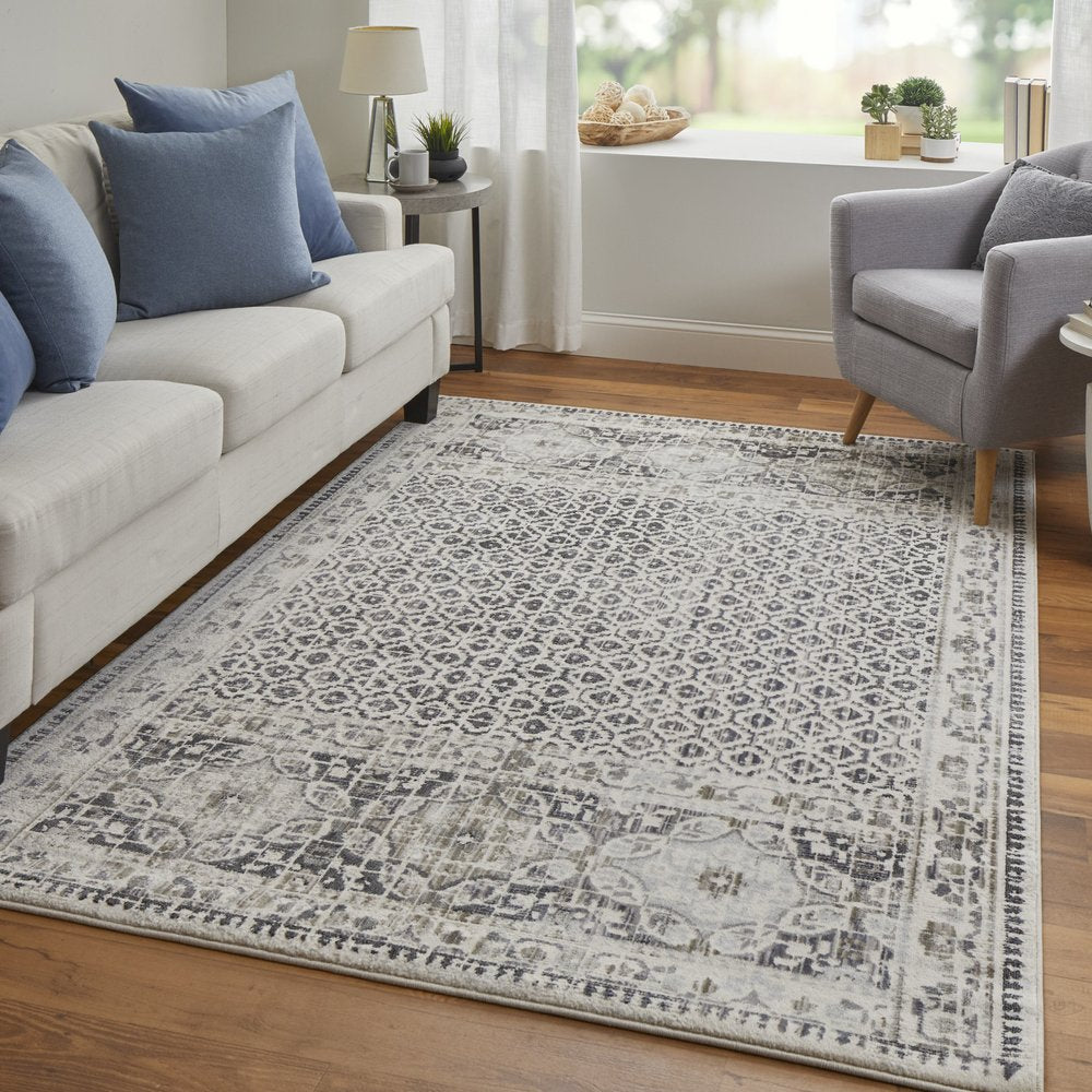 4' X 6' Ivory Taupe And Gray Abstract Stain Resistant Area Rug