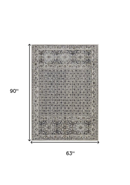 5' X 8' Ivory Taupe And Gray Abstract Stain Resistant Area Rug
