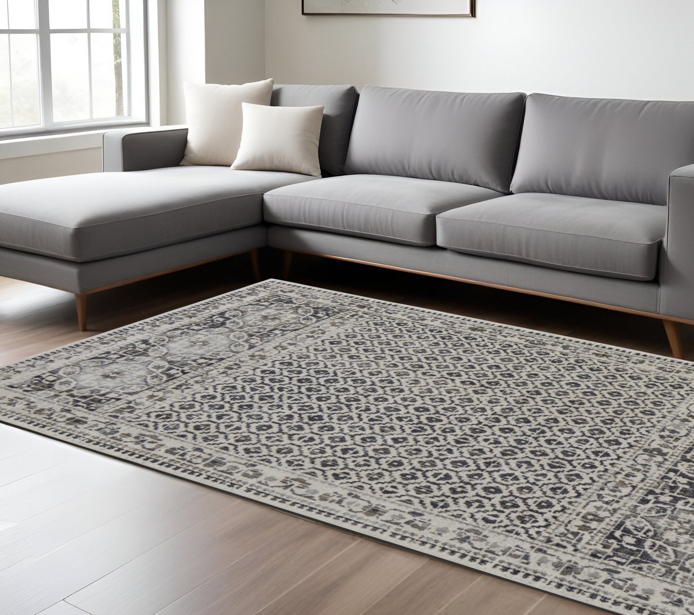 4' X 6' Ivory Taupe And Gray Abstract Stain Resistant Area Rug