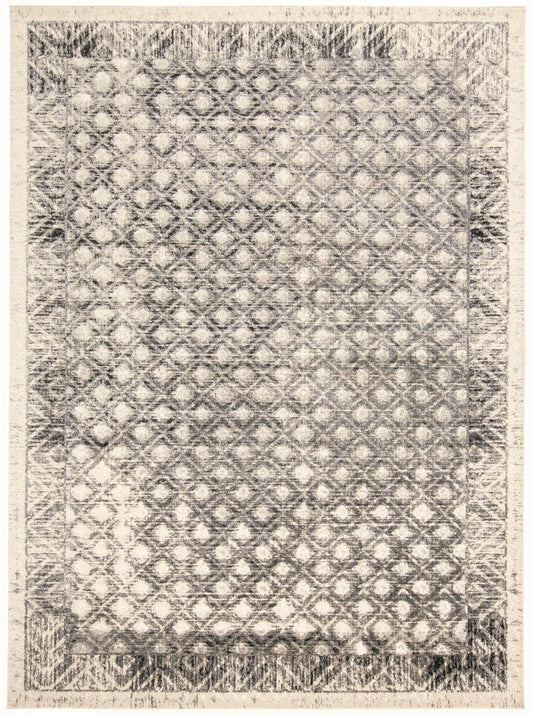 5' X 8' Ivory Black And Taupe Abstract Stain Resistant Area Rug