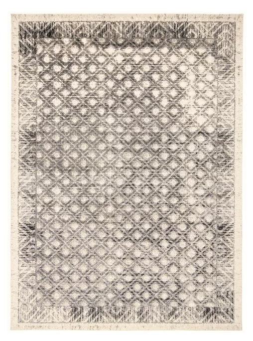 5' X 8' Ivory and Black Abstract Geometric Area Rug