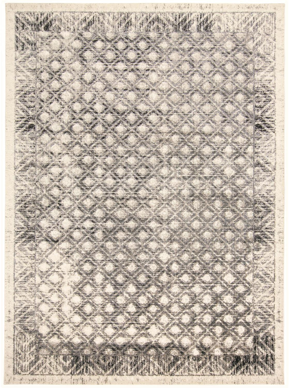 5' X 8' Ivory and Black Abstract Geometric Area Rug