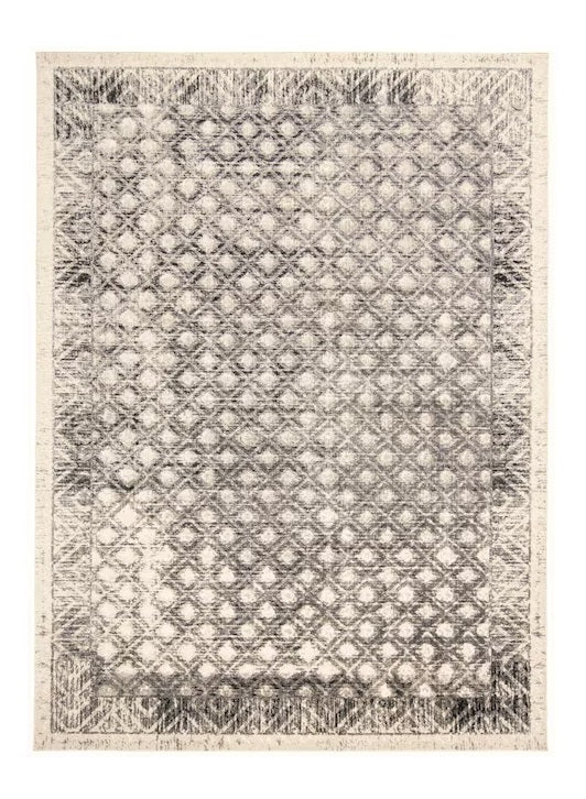 5' X 8' Ivory and Black Abstract Geometric Area Rug