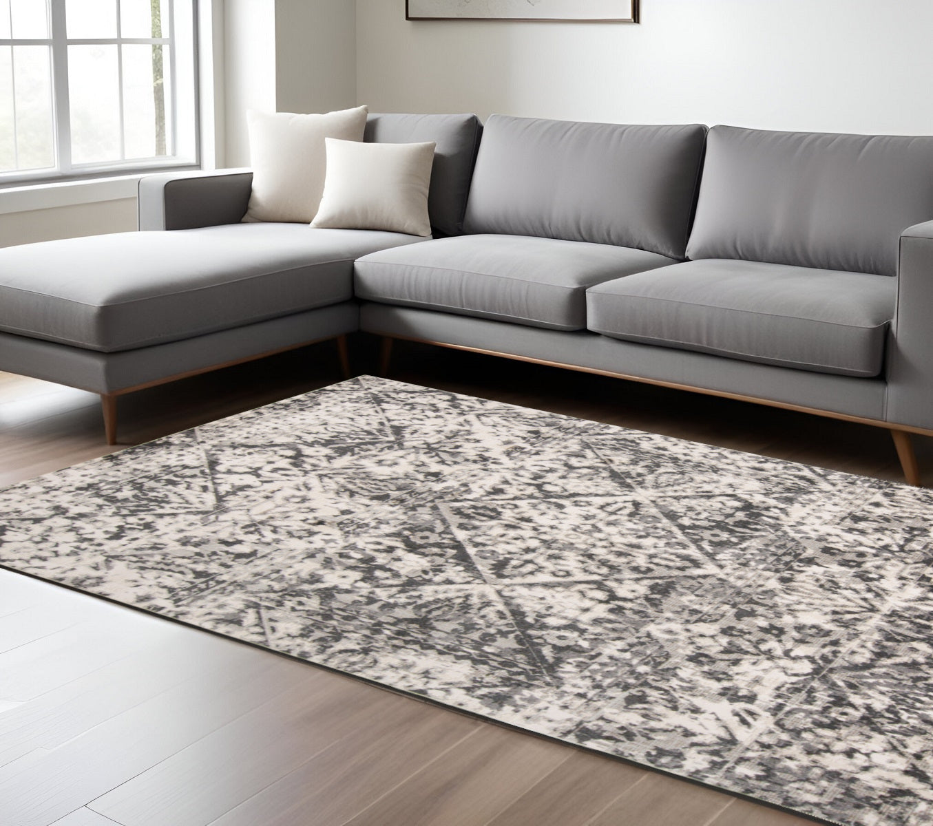 5' X 8' Gray Ivory And Silver Abstract Stain Resistant Area Rug