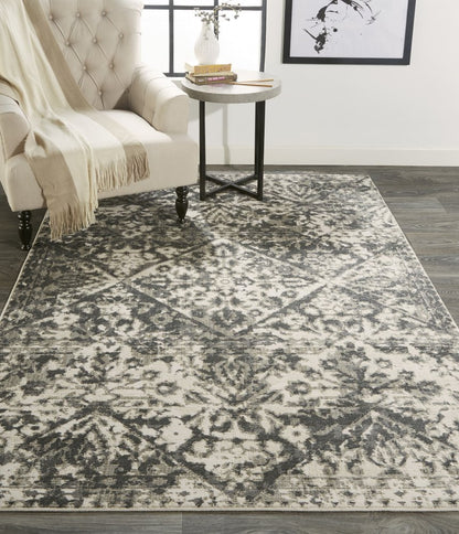 10' X 14' Gray Ivory And Silver Abstract Stain Resistant Area Rug