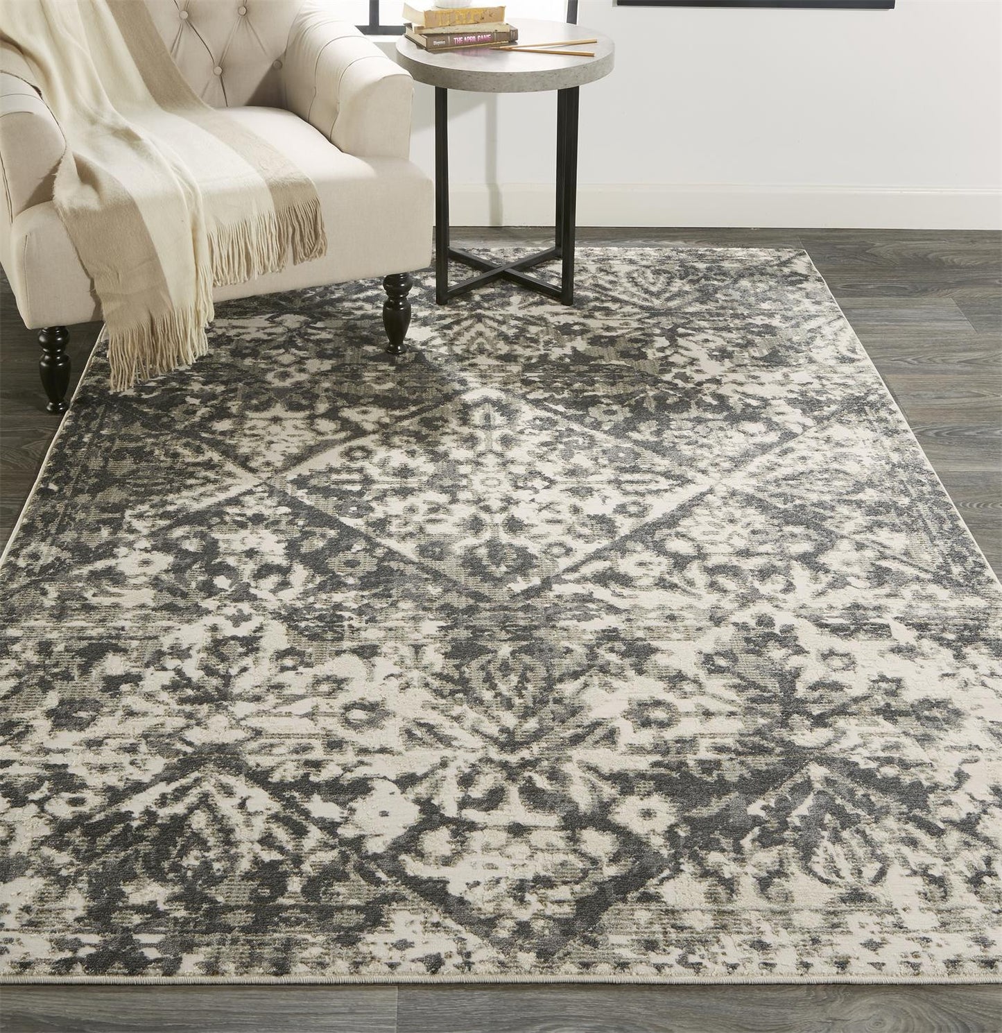 8' X 11' Gray Ivory And Silver Abstract Stain Resistant Area Rug