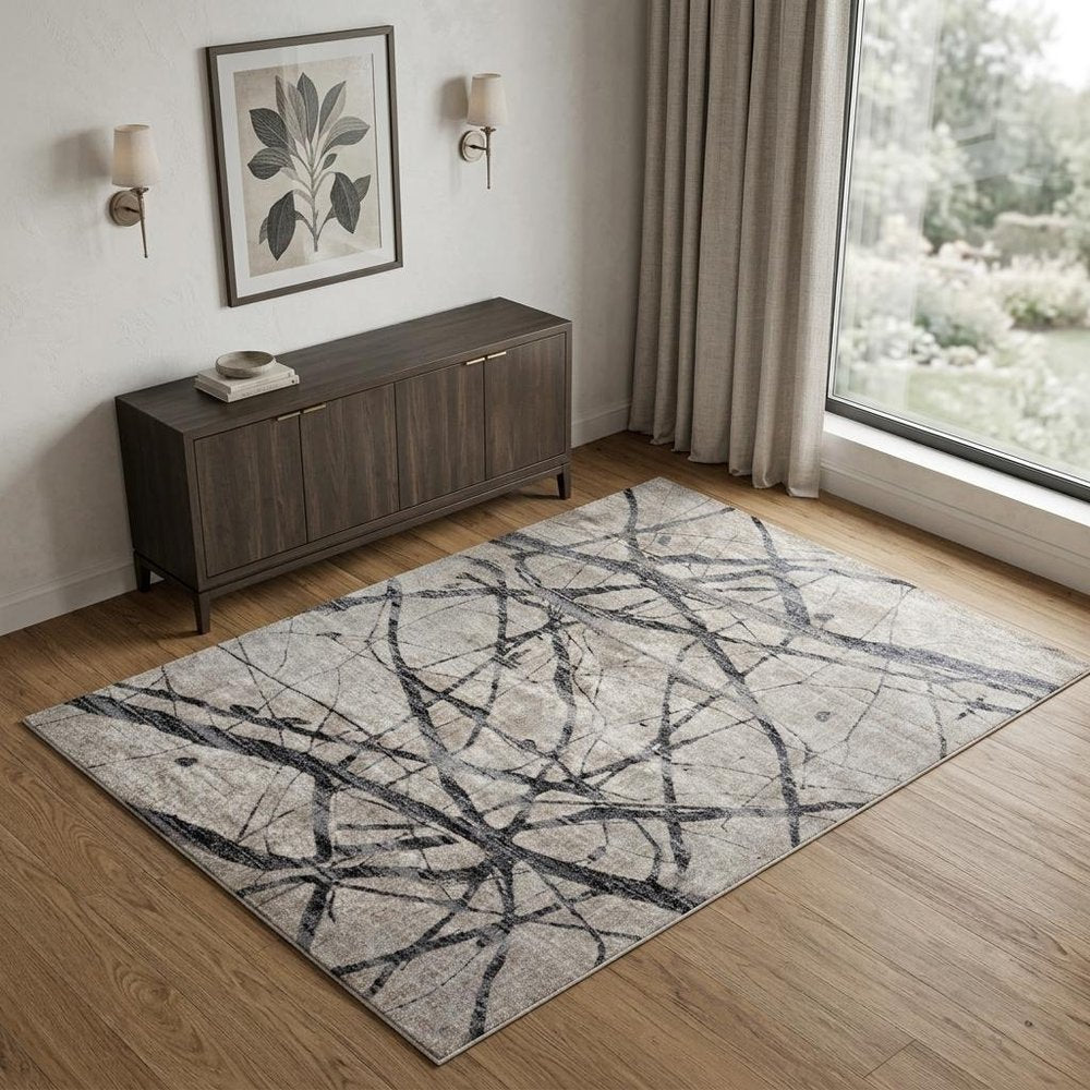5' X 8' Taupe Gray And Ivory Abstract Stain Resistant Area Rug