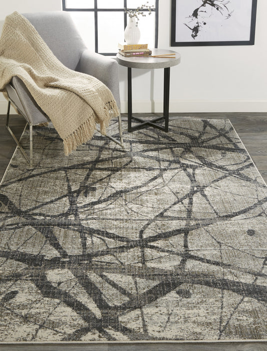 7' X 10' Taupe Gray And Ivory Abstract Stain Resistant Area Rug