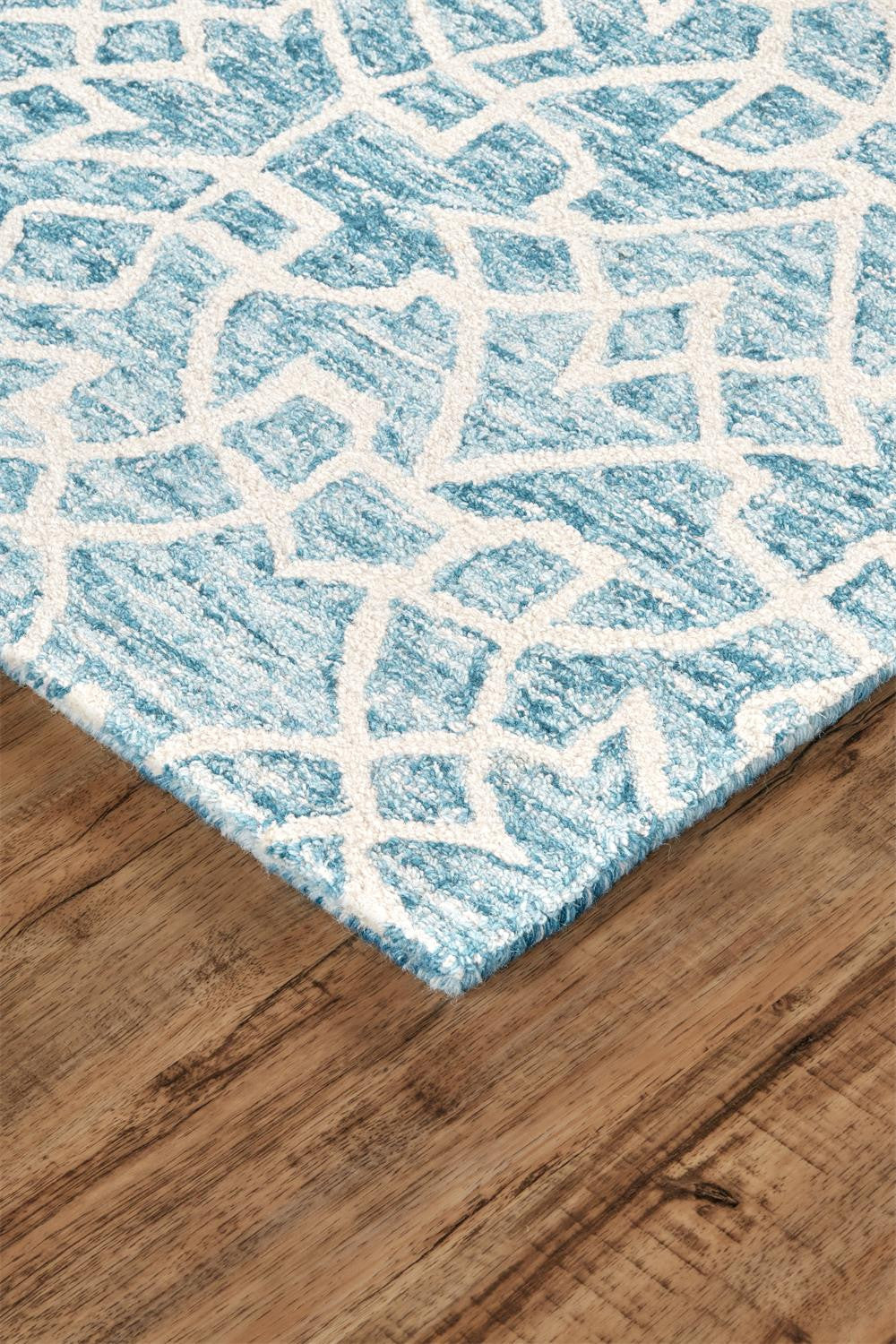 9' X 12' Blue And Ivory Wool Geometric Tufted Handmade Stain Resistant Area Rug