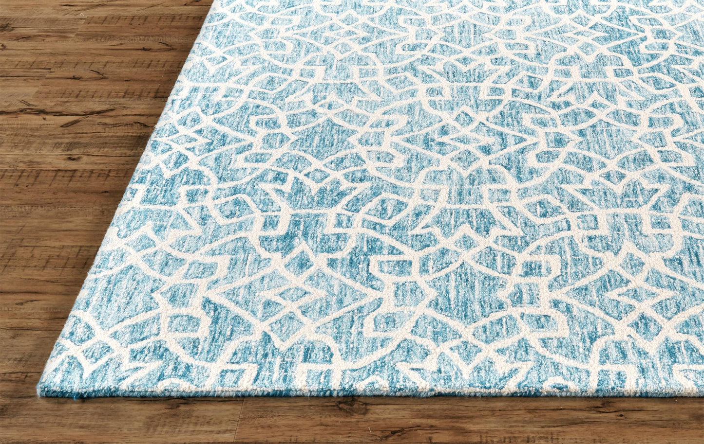 9' X 12' Blue And Ivory Wool Geometric Tufted Handmade Stain Resistant Area Rug