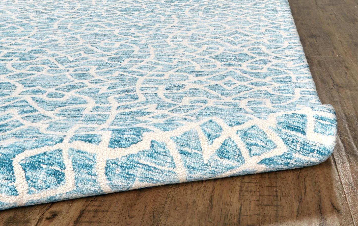 9' X 12' Blue And Ivory Wool Geometric Tufted Handmade Stain Resistant Area Rug