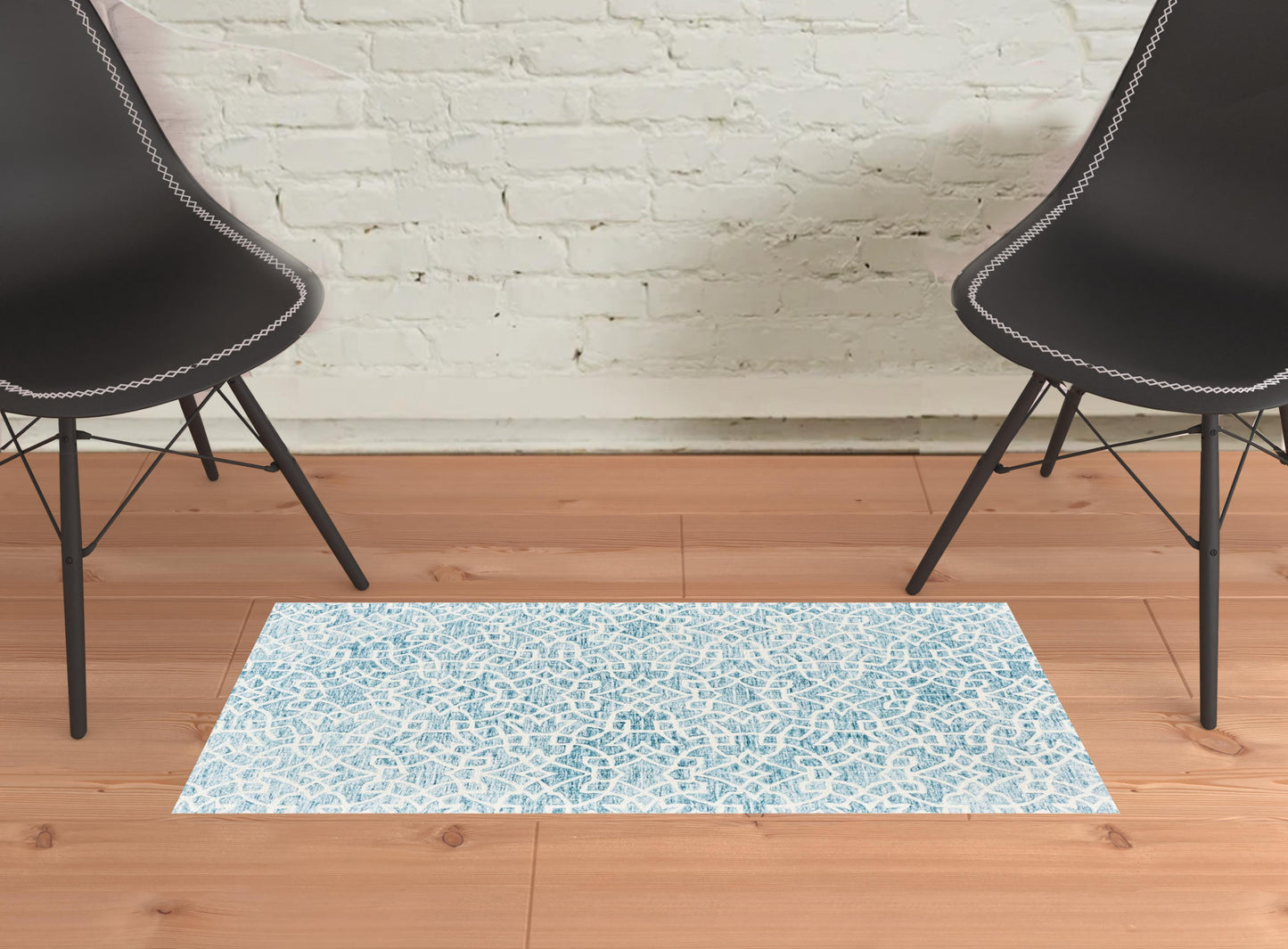 9' X 12' Blue And Ivory Wool Geometric Tufted Handmade Stain Resistant Area Rug