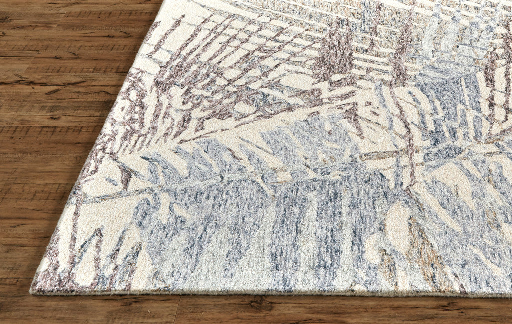 2' X 3' Blue Ivory And Taupe Wool Abstract Tufted Handmade Area Rug