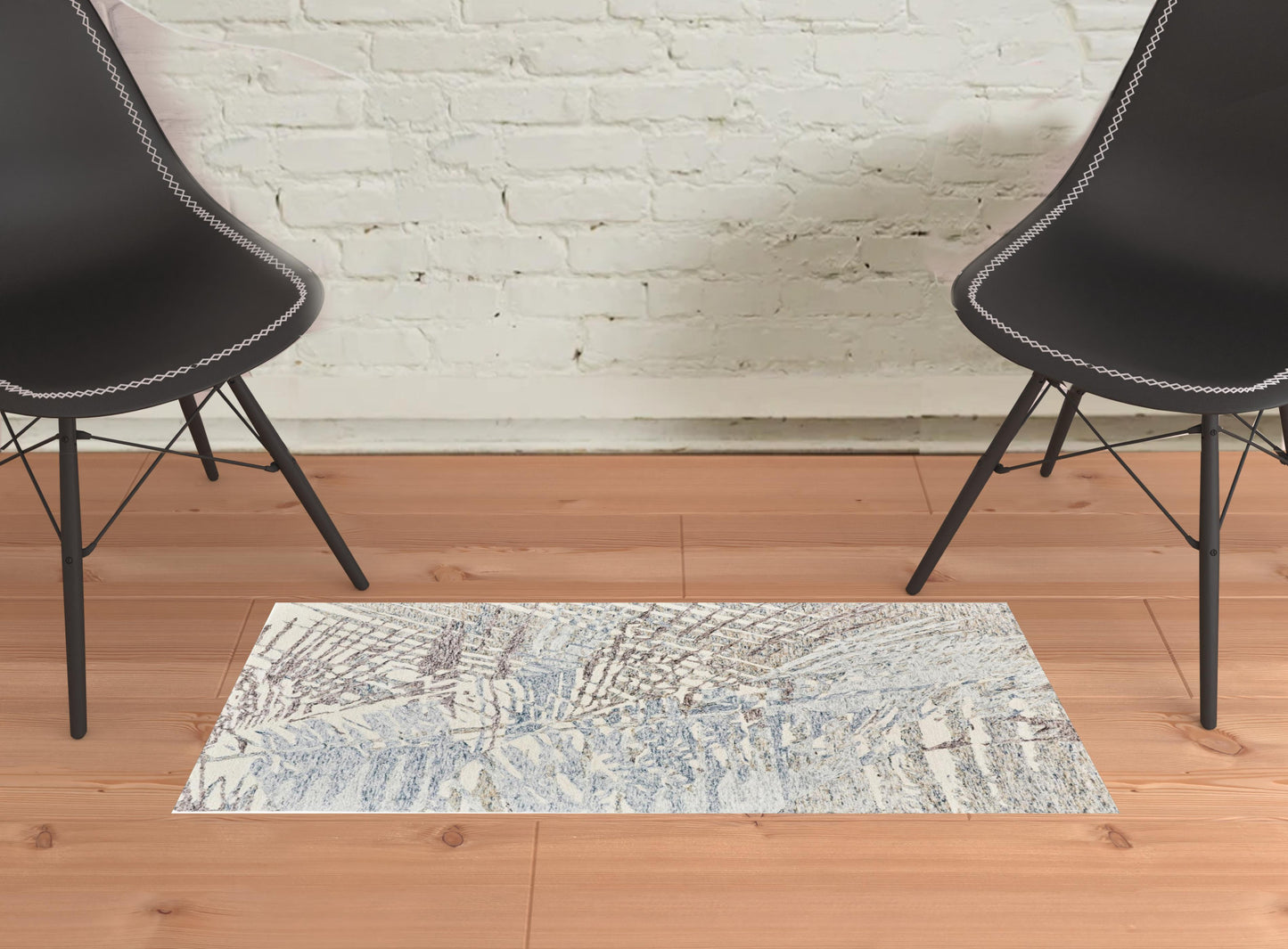 2' X 3' Blue Ivory And Taupe Wool Abstract Tufted Handmade Area Rug