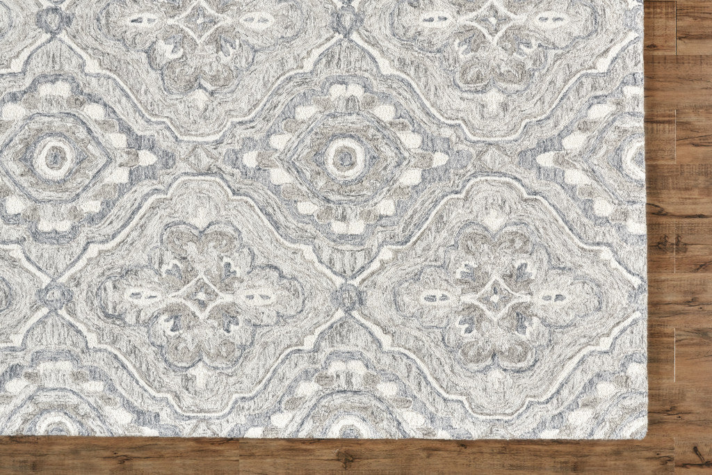 8' X 10' Taupe Blue And Gray Wool Floral Tufted Handmade Stain Resistant Area Rug