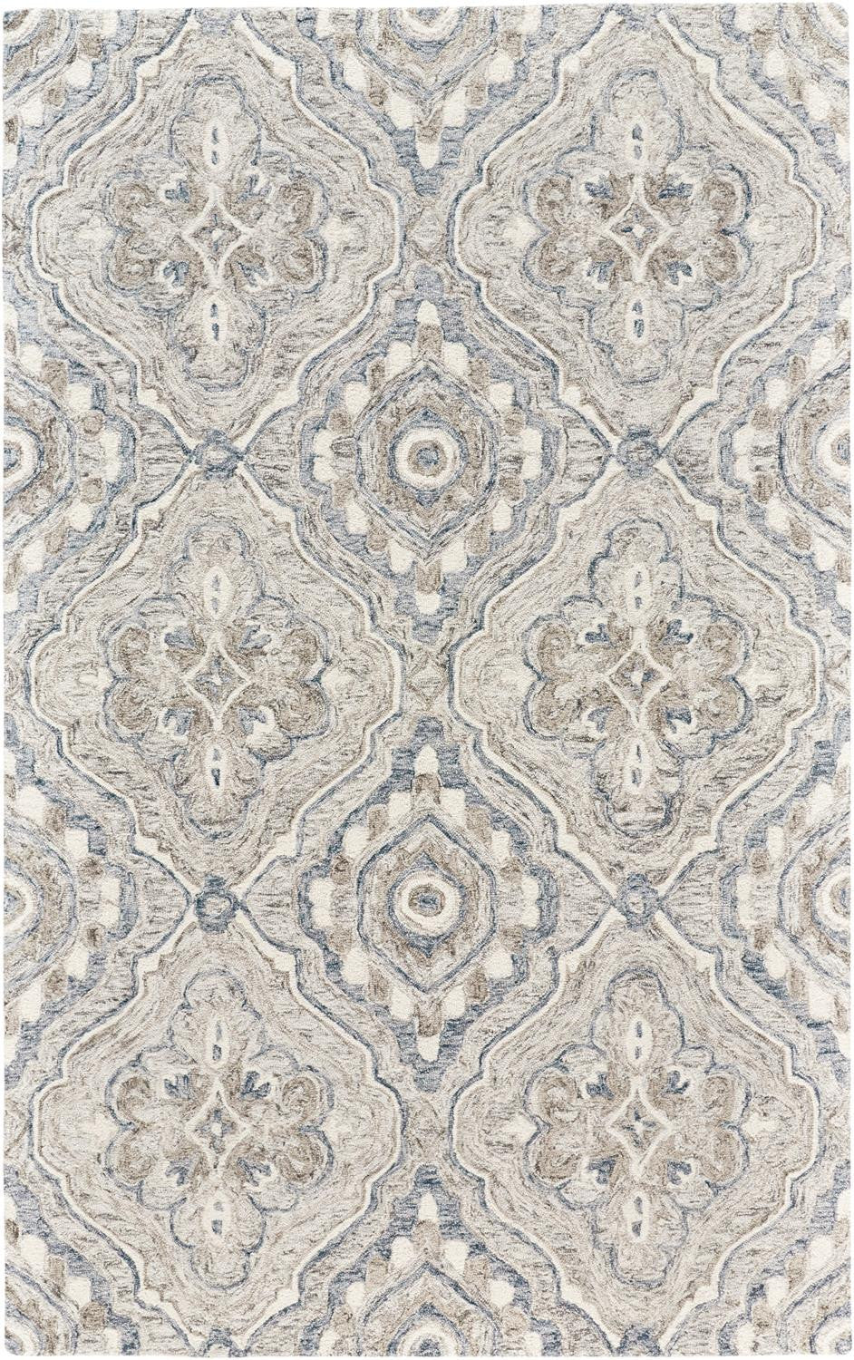 8' X 10' Taupe Blue And Gray Wool Floral Tufted Handmade Stain Resistant Area Rug