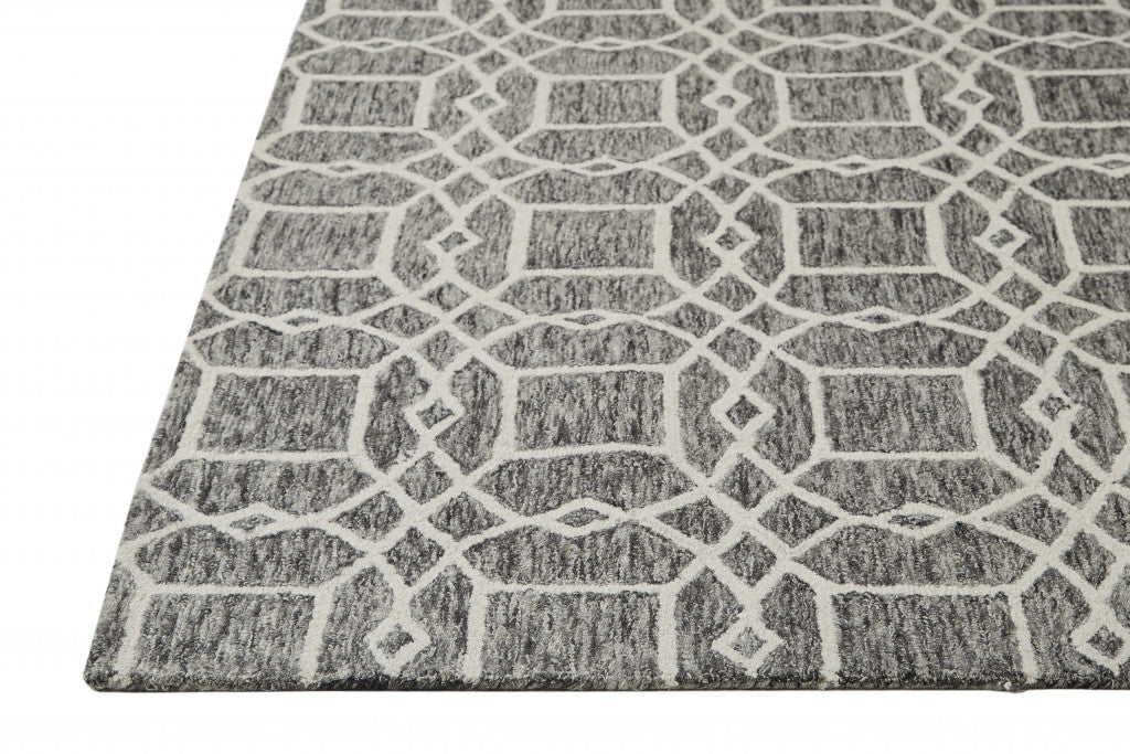 9' X 12' Gray And Ivory Wool Geometric Tufted Handmade Area Rug