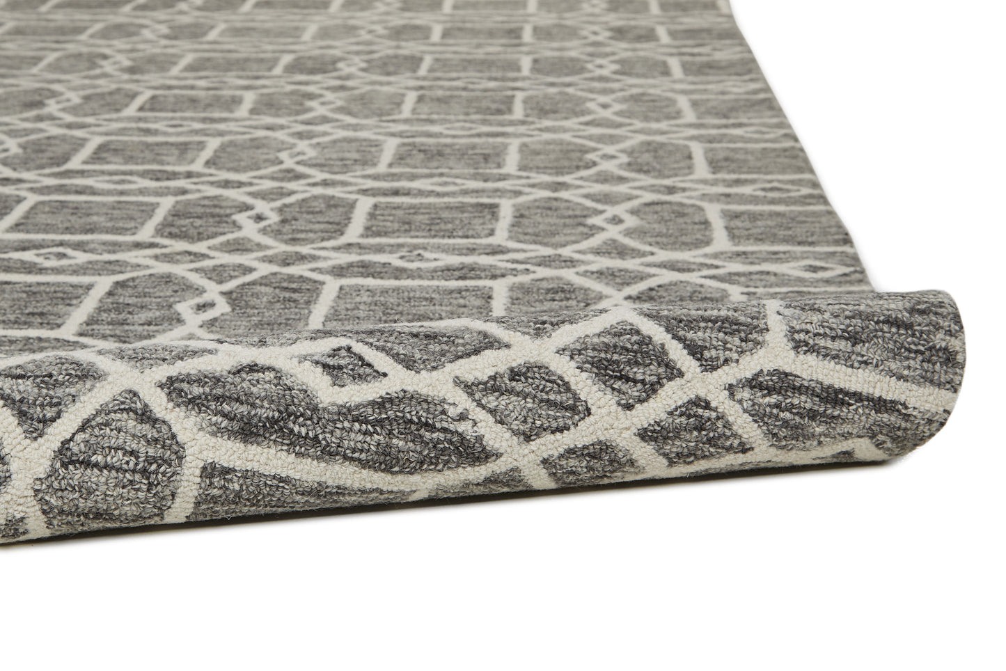 9' X 12' Gray And Ivory Wool Geometric Tufted Handmade Area Rug