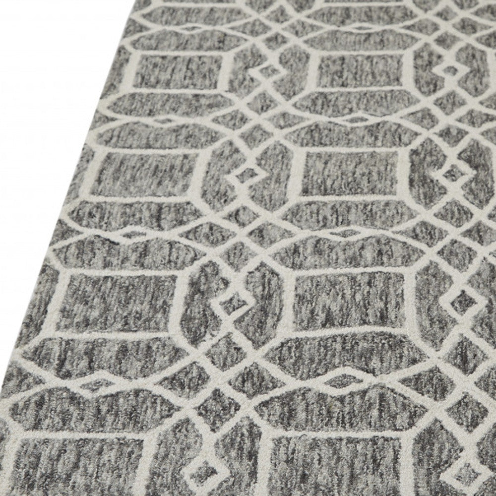 9' X 12' Gray And Ivory Wool Geometric Tufted Handmade Area Rug