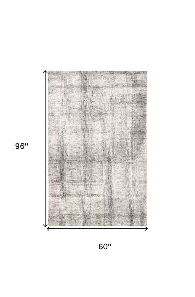 8' X 10' Ivory And Gray Wool Plaid Tufted Handmade Stain Resistant Area Rug