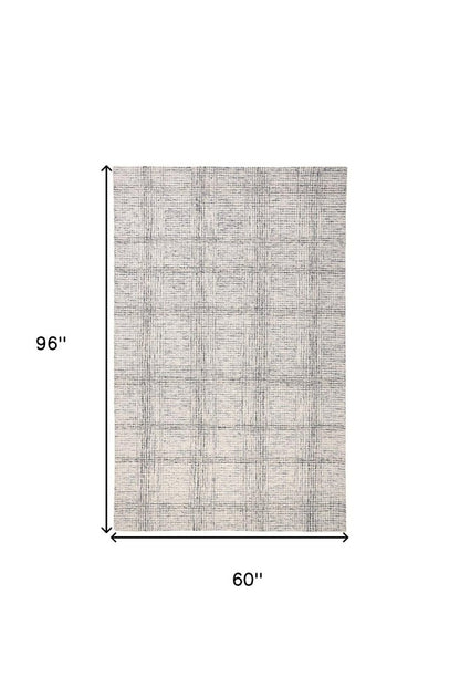 8' X 10' Ivory And Gray Wool Plaid Tufted Handmade Stain Resistant Area Rug