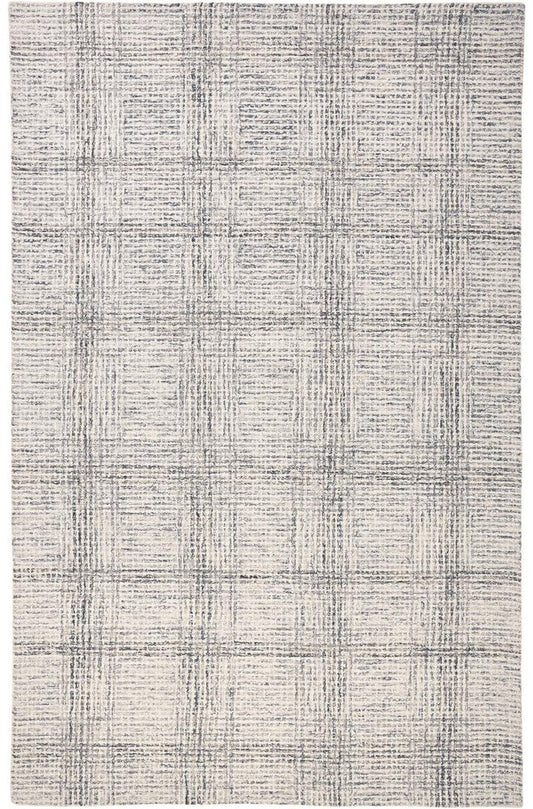 8' X 10' Ivory And Gray Wool Plaid Tufted Handmade Stain Resistant Area Rug