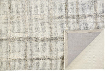 5' X 8' Ivory And Gray Wool Plaid Tufted Handmade Stain Resistant Area Rug