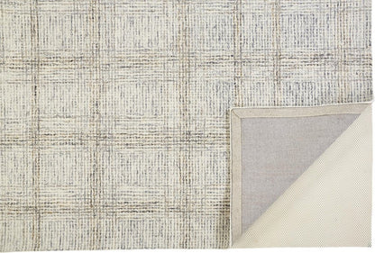 5' X 8' Ivory And Gray Wool Plaid Tufted Handmade Stain Resistant Area Rug