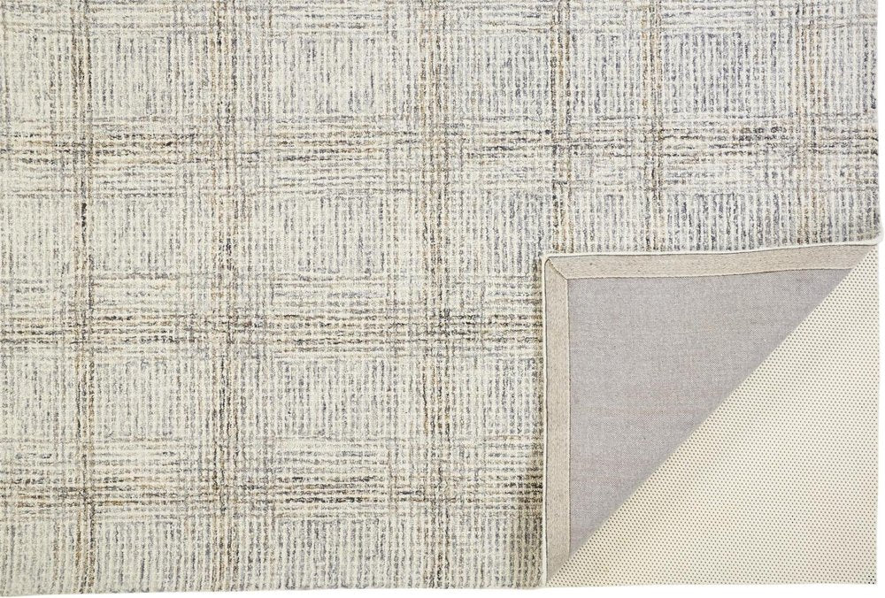 8' X 10' Ivory And Gray Wool Plaid Tufted Handmade Stain Resistant Area Rug