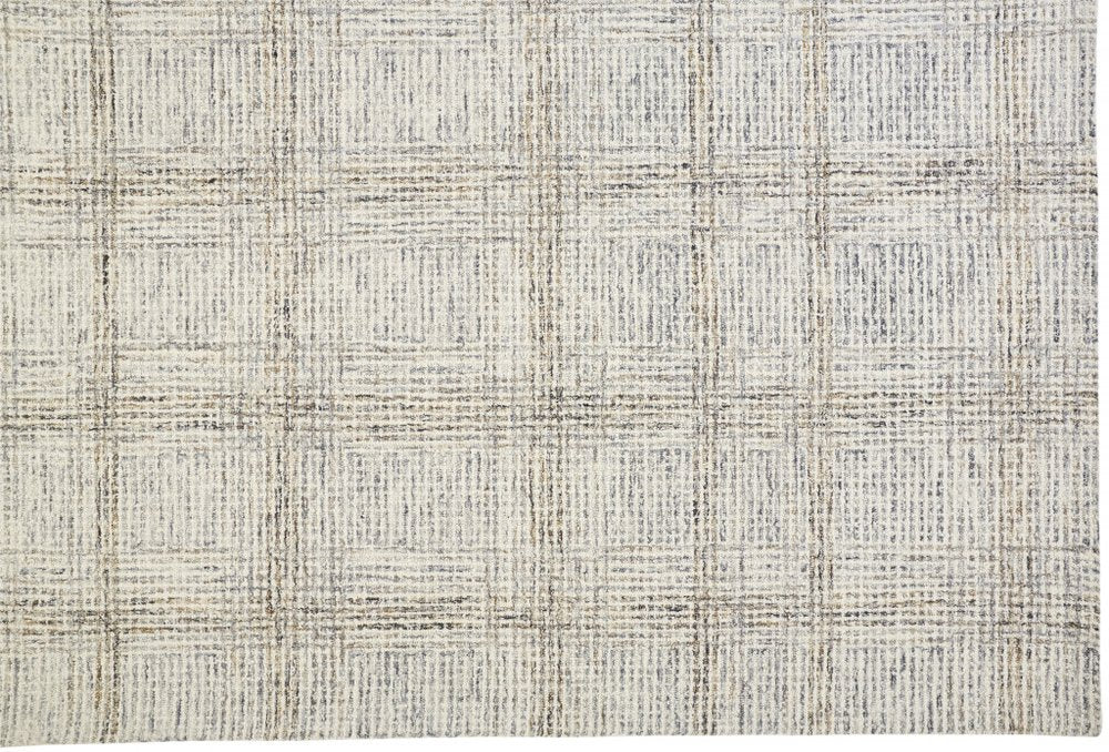 5' X 8' Ivory And Gray Wool Plaid Tufted Handmade Stain Resistant Area Rug