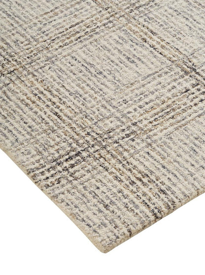 8' X 10' Ivory And Gray Wool Plaid Tufted Handmade Stain Resistant Area Rug