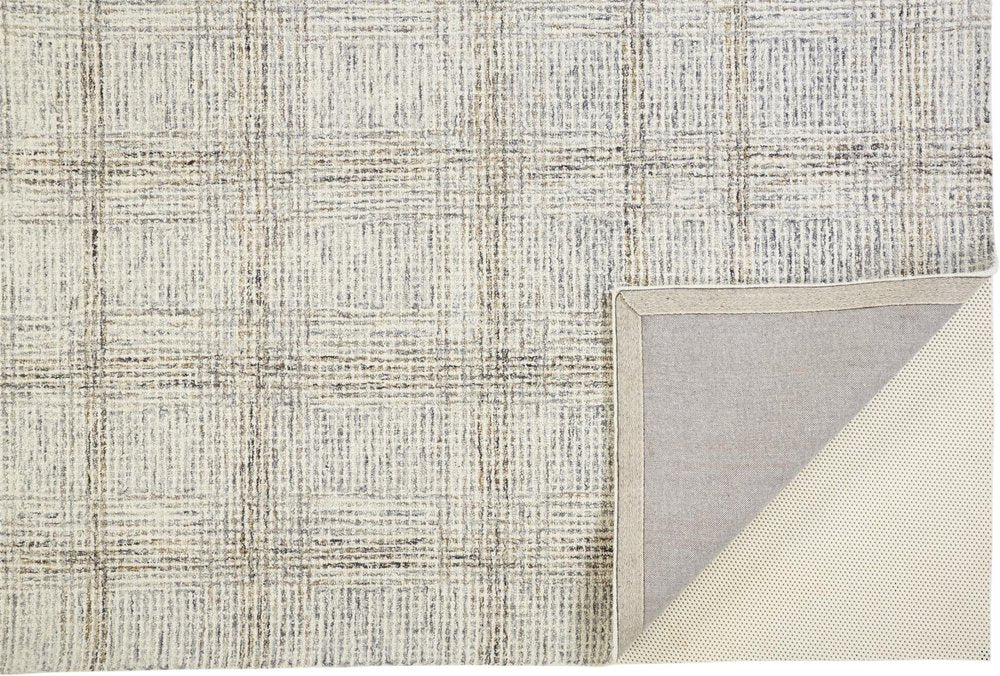 5' X 8' Ivory And Gray Wool Plaid Tufted Handmade Stain Resistant Area Rug
