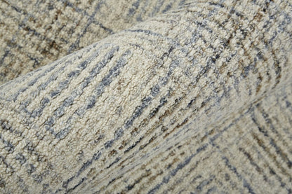 8' X 10' Ivory And Gray Wool Plaid Tufted Handmade Stain Resistant Area Rug