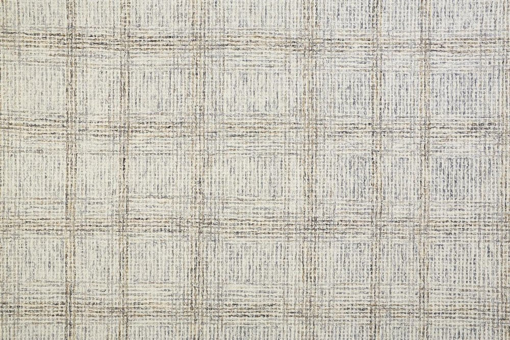 8' X 10' Ivory And Gray Wool Plaid Tufted Handmade Stain Resistant Area Rug